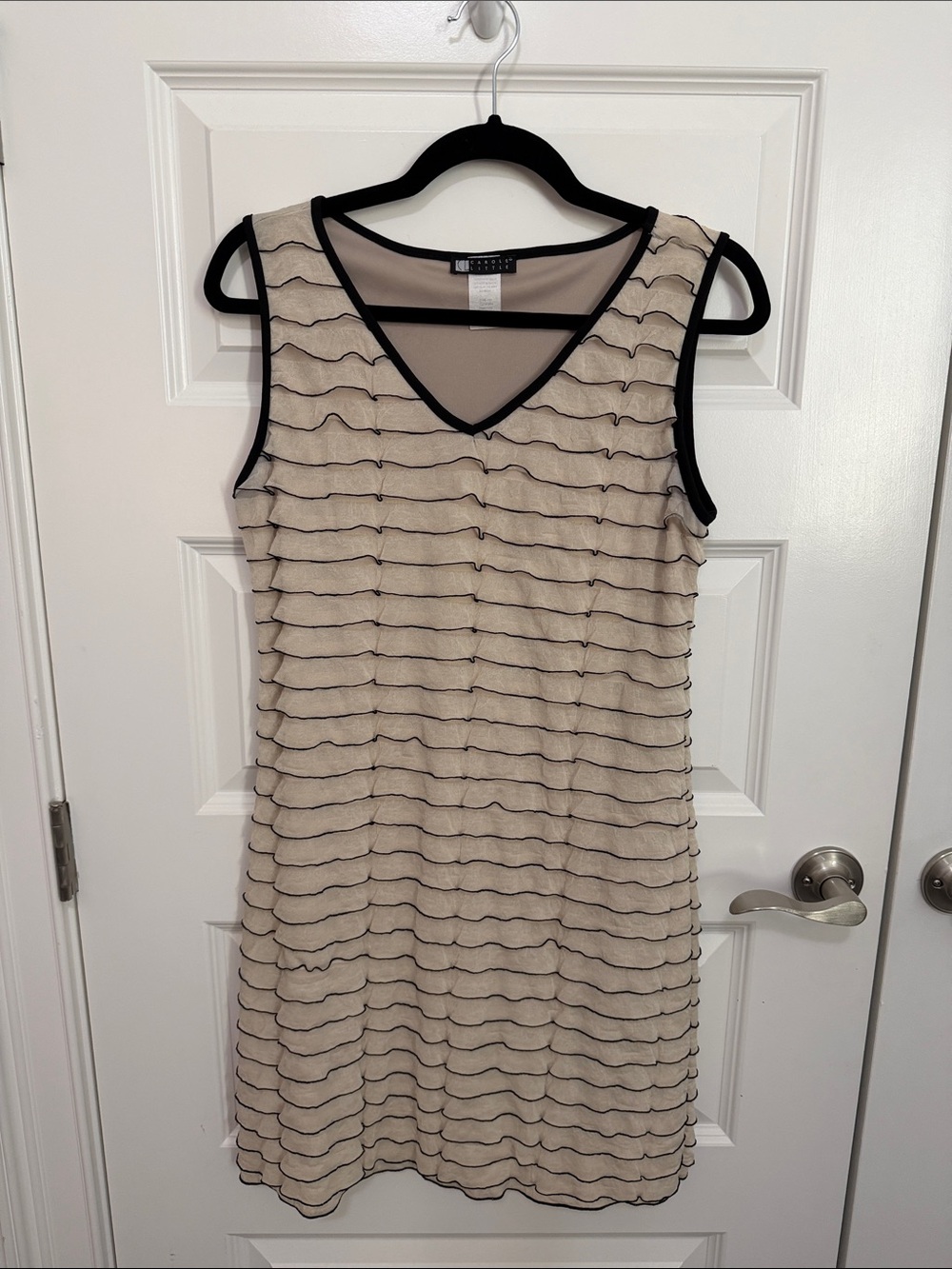 Carole Little Women's Small Mini Dress Beige with Black Trim